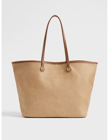 Borsa shopping Large in tela rivestita Op e pelle Borbonese Flight – Cappuccino - foto 1
