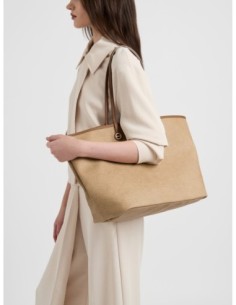 Borsa shopping Large in tela rivestita Op e pelle Borbonese Flight – Cappuccino - foto 1 2