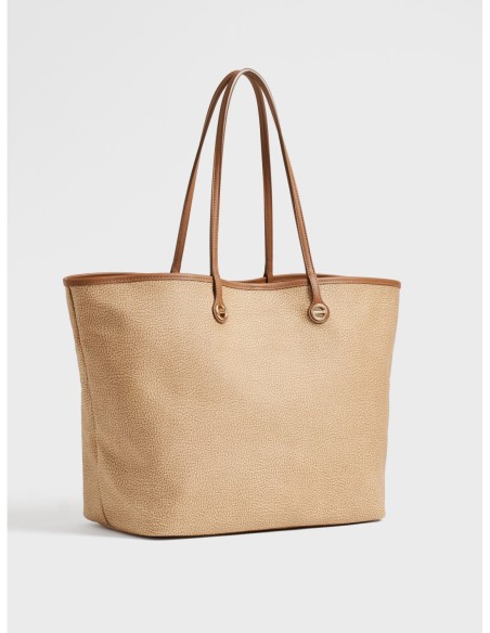 Borsa shopping Large in tela rivestita Op e pelle Borbonese Flight – Cappuccino - foto 3