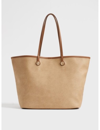 Borsa shopping Large in tela rivestita Op e pelle Borbonese Flight – Cappuccino - foto 4