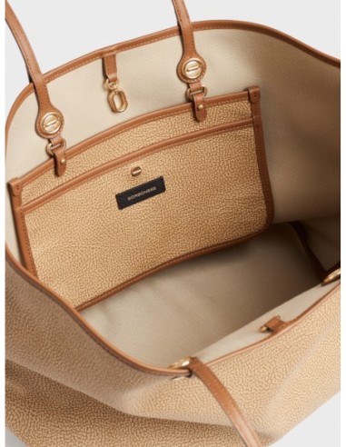 Borsa shopping Large in tela rivestita Op e pelle Borbonese Flight – Cappuccino - foto 5