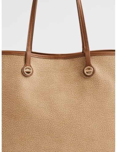Borsa shopping Large in tela rivestita Op e pelle Borbonese Flight – Cappuccino - foto 6