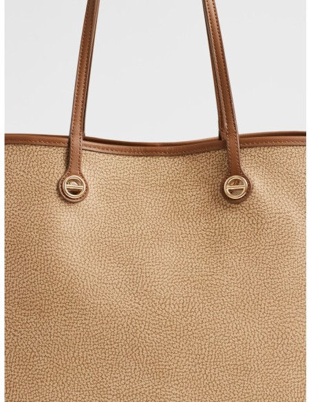 Borsa shopping Large in tela rivestita Op e pelle Borbonese Flight – Cappuccino - foto 6