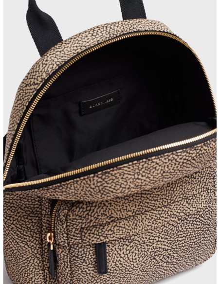 Zaino Medium con zip in tessuto Op Borbonese B-Club – Op naturale/nero - foto 5