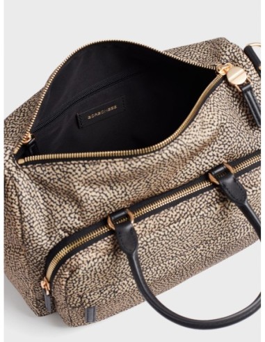 Bauletto Medium in tessuto Op con tracolla Borbonese B-Club – Op naturale/nero - foto 5