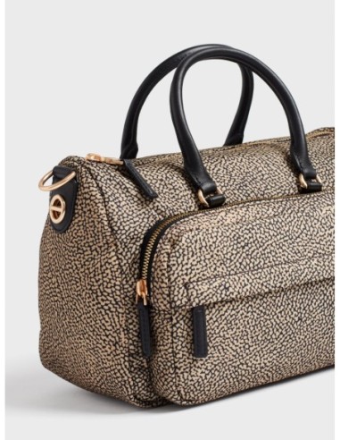 Bauletto Medium in tessuto Op con tracolla Borbonese B-Club – Op naturale/nero - foto 6