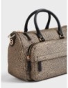 Bauletto Medium in tessuto Op con tracolla Borbonese B-Club – Op naturale/nero