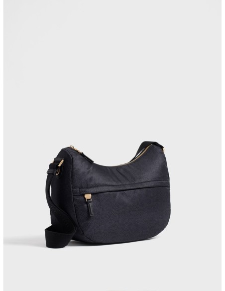 Luna Bag Middle borsa a tracolla in tessuto Op Borbonese B-Club – Dark black - foto 3