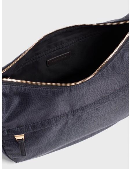 Luna Bag Middle borsa a tracolla in tessuto Op Borbonese B-Club – Dark black - foto 5