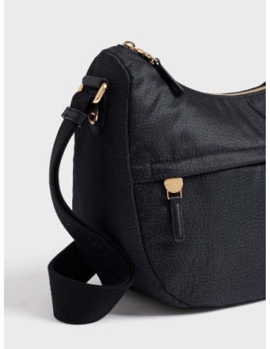 Luna Bag Middle borsa a tracolla in tessuto Op Borbonese B-Club – Dark black - foto 6
