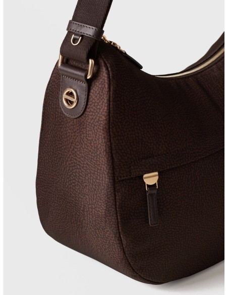 Luna Bag Medium borsa a tracolla in tessuto Op Borbonese B-Club – Cioccolato - foto 5