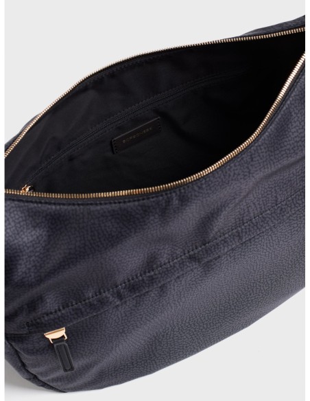 Luna Bag Medium borsa a tracolla in tessuto Op Borbonese B-Club – Dark black - foto 4