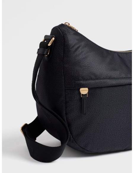 Luna Bag Medium borsa a tracolla in tessuto Op Borbonese B-Club – Dark black - foto 5