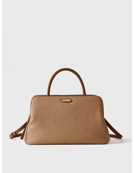 Bauletto Medium in tela rivestita Op e pelle Borbonese Urban – Cappuccino - foto 1