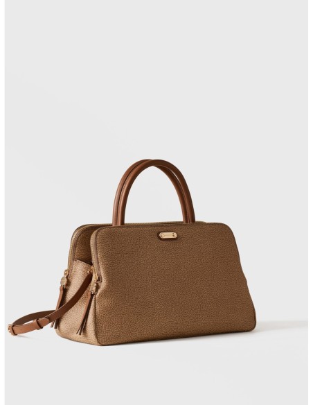 Bauletto Medium in tela rivestita Op e pelle Borbonese Urban – Cappuccino - foto 2
