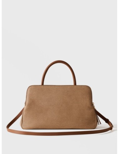 Bauletto Medium in tela rivestita Op e pelle Borbonese Urban – Cappuccino - foto 3