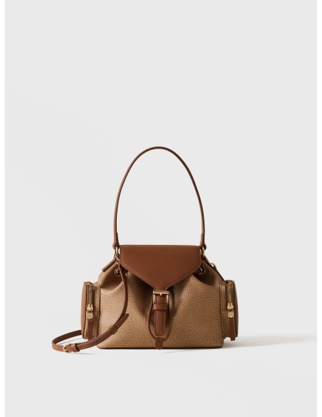 Borsa a tracolla Small in tela rivestita Op e pelle Borbonese Urban – Cappuccino - foto 1