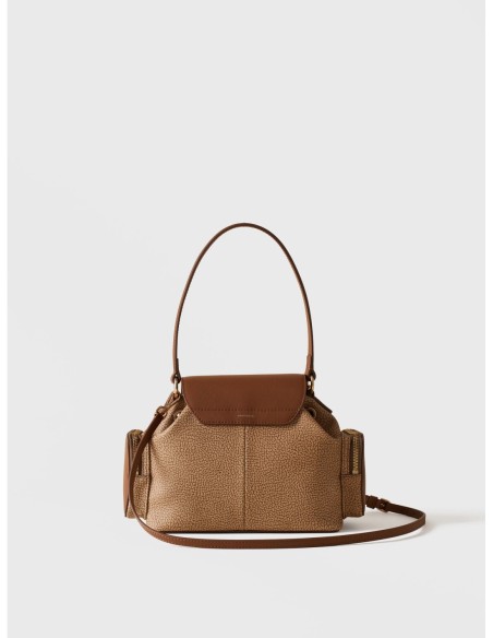 Borsa a tracolla Small in tela rivestita Op e pelle Borbonese Urban – Cappuccino - foto 3