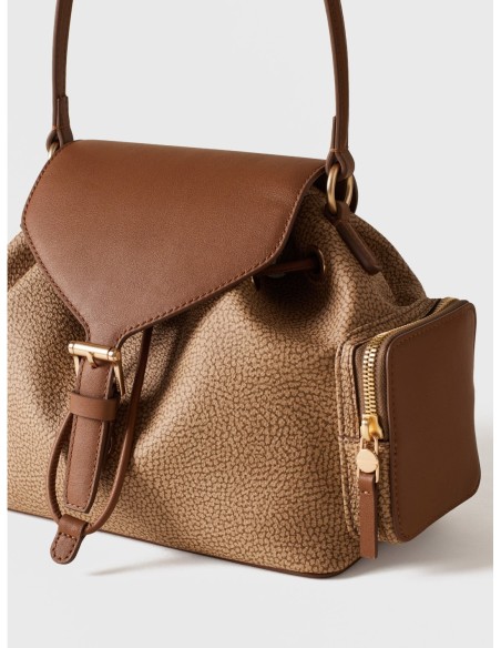 Borsa a tracolla Small in tela rivestita Op e pelle Borbonese Urban – Cappuccino - foto 4