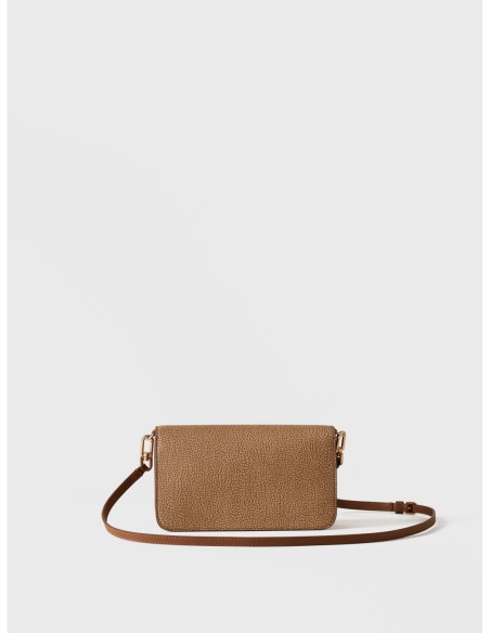 Mini bag a tracolla in tela rivestita Op e pelle Borbonese Urban – Cappuccino - foto 3