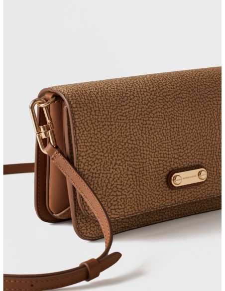 Mini bag a tracolla in tela rivestita Op e pelle Borbonese Urban – Cappuccino - foto 4