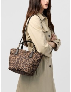 Borsa shopping Small in tessuto tecnico animalier Borbonese Escape – Corteccia - foto 1 2
