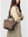 Borsa shopping Small in tessuto tecnico animalier Borbonese Escape – Corteccia