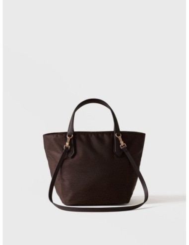 Borsa shopping Small in tessuto Op e pelle Borbonese Escape – Cioccolato/castagno - foto 1