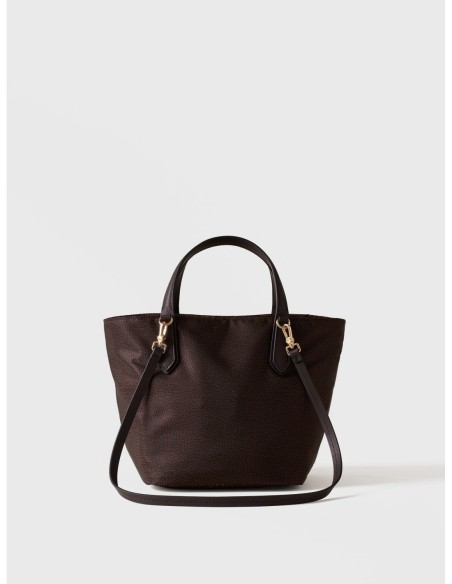 Borsa shopping Small in tessuto Op e pelle Borbonese Escape – Cioccolato/castagno - foto 4
