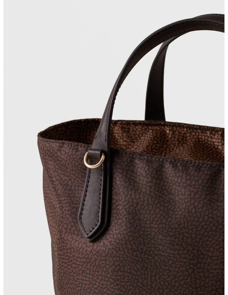 Borsa shopping Small in tessuto Op e pelle Borbonese Escape – Cioccolato/castagno - foto 5