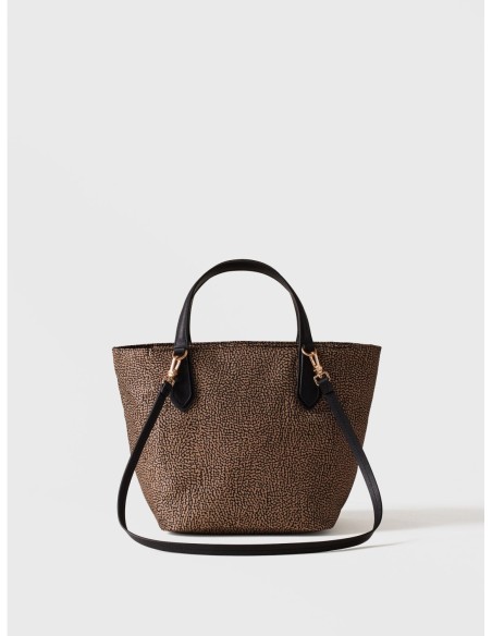 Borsa shopping Small in tessuto Op e pelle Borbonese Escape – Op naturale - foto 1