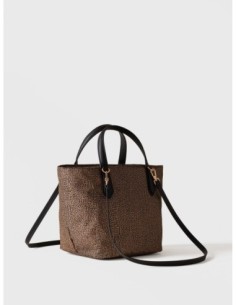 Borsa shopping Small in tessuto Op e pelle Borbonese Escape – Op naturale - foto 1 2