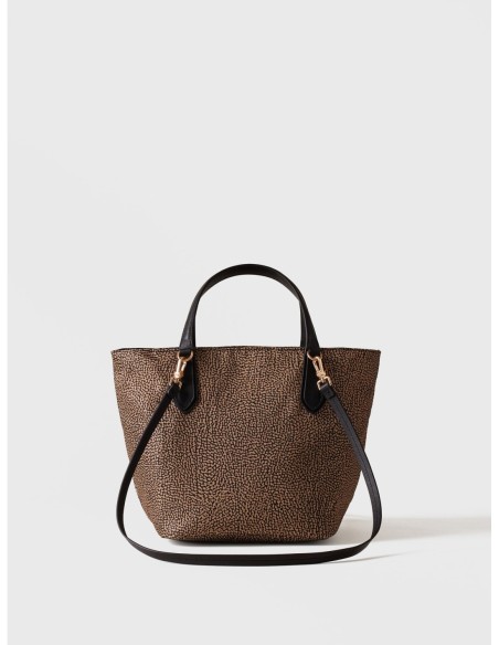 Borsa shopping Small in tessuto Op e pelle Borbonese Escape – Op naturale - foto 3