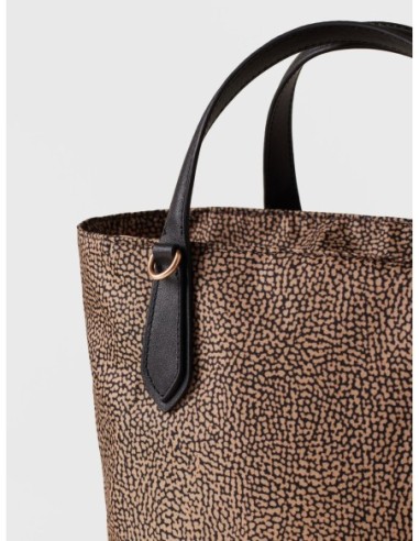Borsa shopping Small in tessuto Op e pelle Borbonese Escape – Op naturale - foto 4