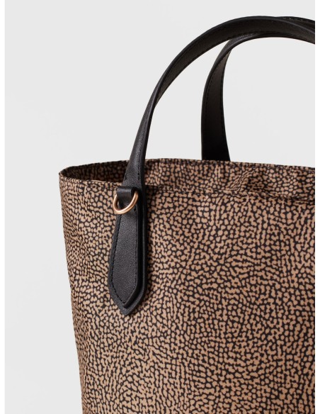 Borsa shopping Small in tessuto Op e pelle Borbonese Escape – Op naturale - foto 4
