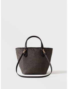 Borsa shopping Small in tessuto Op e pelle Borbonese Escape – Catrame/nero - foto 1