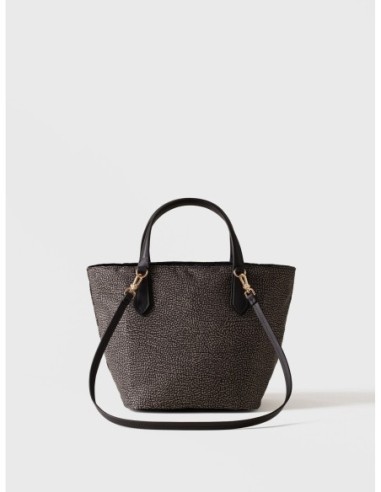 Borsa shopping Small in tessuto Op e pelle Borbonese Escape – Catrame/nero - foto 1
