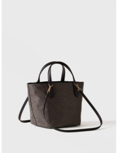 Borsa shopping Small in tessuto Op e pelle Borbonese Escape – Catrame/nero - foto 1 2