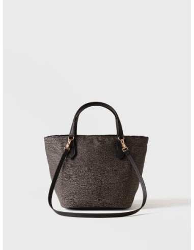 Borsa shopping Small in tessuto Op e pelle Borbonese Escape – Catrame/nero - foto 3