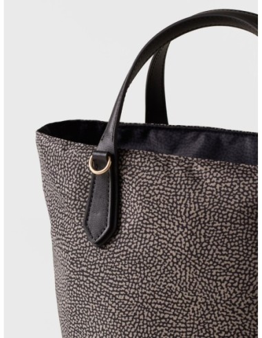 Borsa shopping Small in tessuto Op e pelle Borbonese Escape – Catrame/nero - foto 4