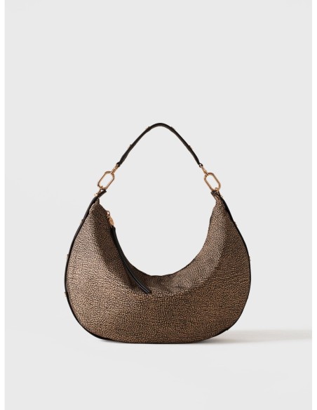 Borsa hobo Medium in tessuto riciclato Op e pelle Borbonese Frame – Op naturale/nero - foto 1