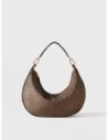 Borsa hobo Medium in tessuto riciclato Op e pelle Borbonese Frame – Op naturale/nero