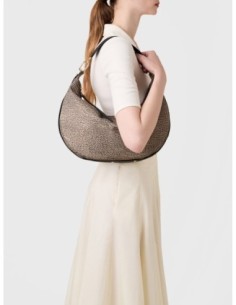 Borsa hobo Medium in tessuto riciclato Op e pelle Borbonese Frame – Op naturale/nero - foto 1 2