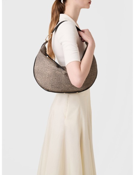 Borsa hobo Medium in tessuto riciclato Op e pelle Borbonese Frame – Op naturale/nero - foto 2