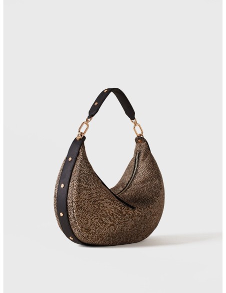 Borsa hobo Medium in tessuto riciclato Op e pelle Borbonese Frame – Op naturale/nero - foto 3