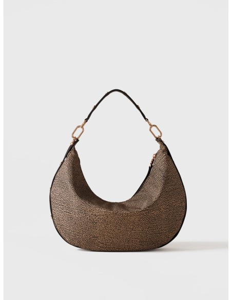Borsa hobo Medium in tessuto riciclato Op e pelle Borbonese Frame – Op naturale/nero - foto 4