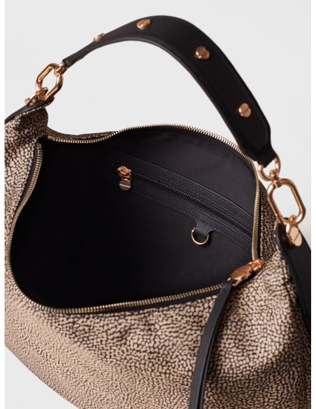 Borsa hobo Medium in tessuto riciclato Op e pelle Borbonese Frame – Op naturale/nero - foto 5