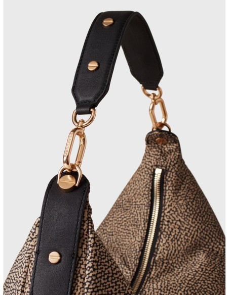 Borsa hobo Medium in tessuto riciclato Op e pelle Borbonese Frame – Op naturale/nero - foto 6