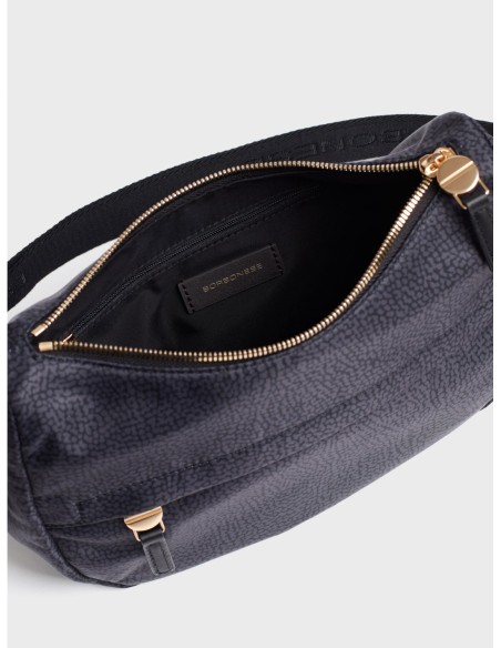 Luna Bag Mini borsa a tracolla in tessuto Op Borbonese B-Club – Dark black - foto 5
