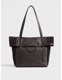 Borsa shopping Large in vitello e crosta scamosciata Borbonese Wave – Cacao/caffè - foto 1